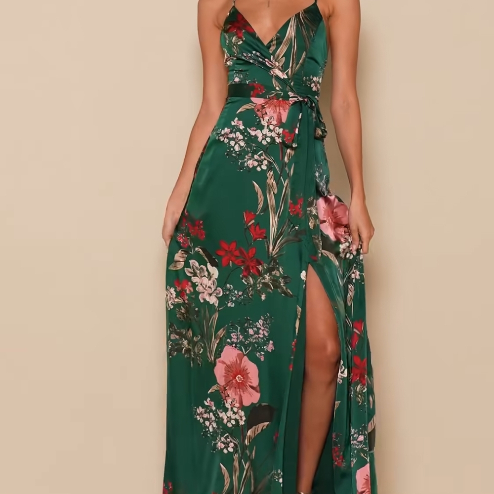 Lulu's Green Floral Maxi Dress